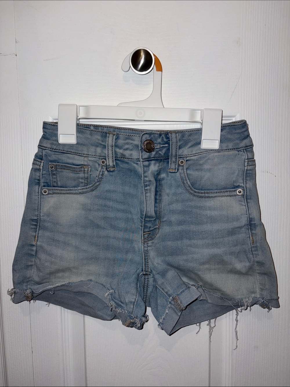 American Eagle Outfitters Light Blue Frayed Hem Denim Shorts